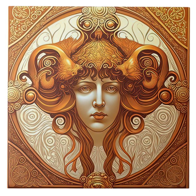 Alphonse Mucha Zodiac Wall Decor Art nouveau Ceram Kakelplatta (Framsidan)
