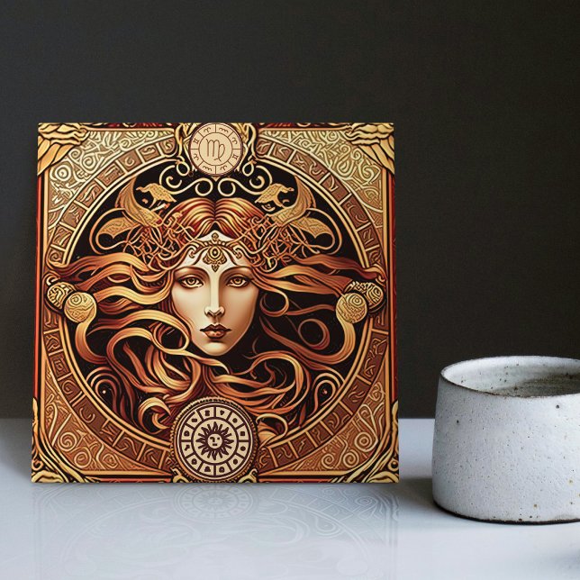 Alphonse Mucha Zodiac Wall Decor Art nouveau Ceram Kakelplatta (Skapare uppladdad)