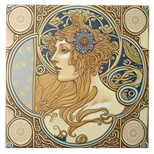 Alphonse Mucha Zodiac Wall Decor Art nouveau Ceram Kakelplatta