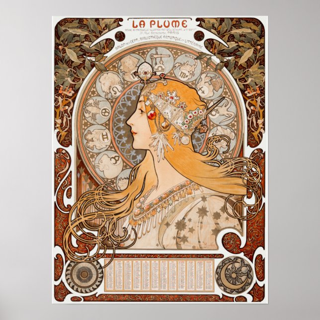 Alphonse Mucha | Zodiaque | La Plume -ca.1896-1897 Poster (Framsidan)