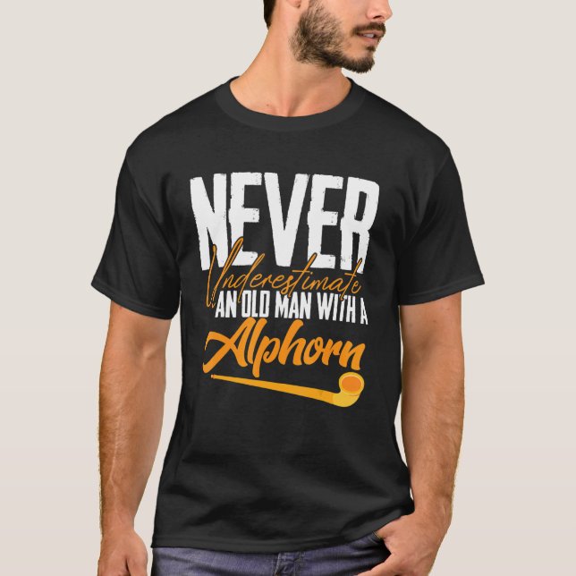 Alphorn Old Man Music Instrument Schweiz Alpernor T Shirt (Framsida)