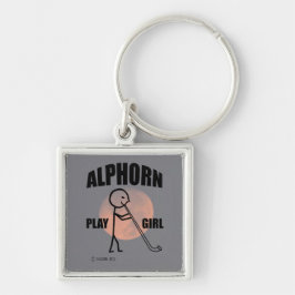Alphorn Play Girl Fyrkantig Silverfärgad Nyckelring