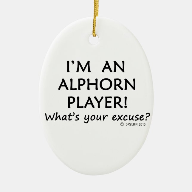 Alphorn Player Ursäkta Julgransprydnad Keramik (Framsidan)