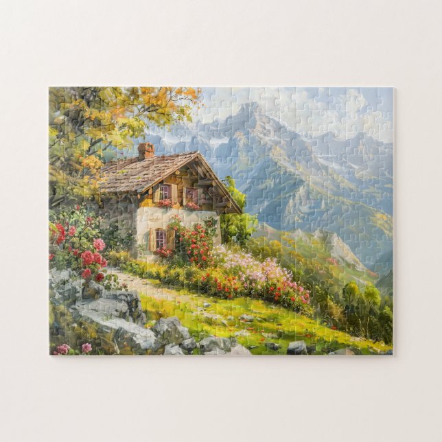 Alpin bondgård med dalvy pussel (Horisontell)