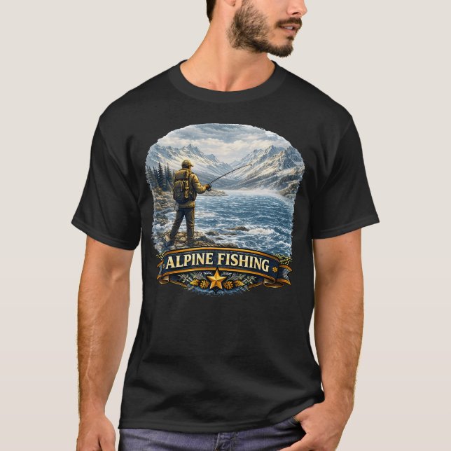 Alpin Sjö Fiskare Bergsvildmark T Shirt (Framsida)