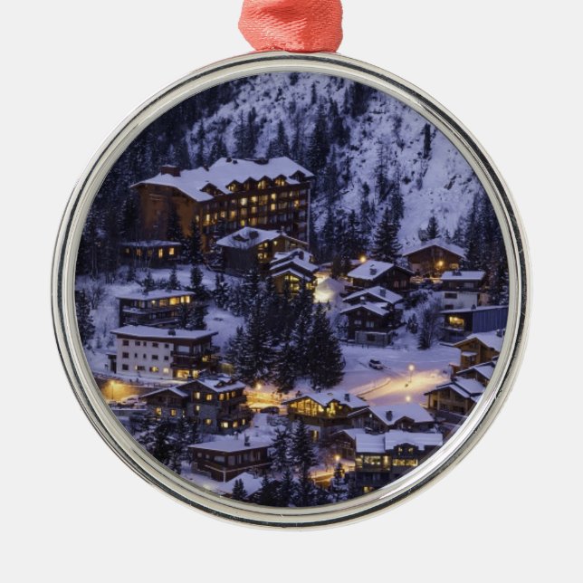 Alpin skidort vinter julgransprydnad metall (Framsidan)