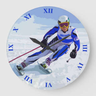 Alpin Skier i blått med din kända teckning Stor Klocka