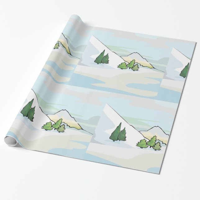Alpin vinterlandskap med tallar presentpapper (Utrullad)