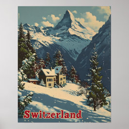 Alpine Charm: Vintage Swiss Village Postcard Poster