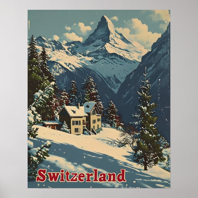 Alpine Charm: Vintage Swiss Village Postcard Poster (Framsidan)