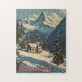 Alpine Charm: Vintage Swiss Village Postcard Pussel