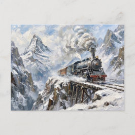 Alpine Express Ånglokståg Vinter Berg Konst Vykort