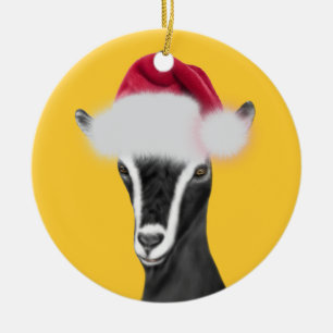Alpine Goat Santa Hat jul Ornament