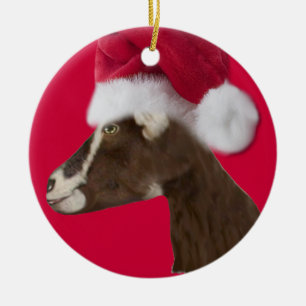 Alpine Goat Santa Hat jul Ornament