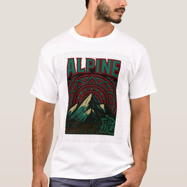 Alpine Mountain Mandala Art | Skriv ut med fet sti T Shirt (Framsida)