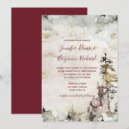 Alpine Mountain Woodland Stag Burgundy Bröllop | Inbjudningar