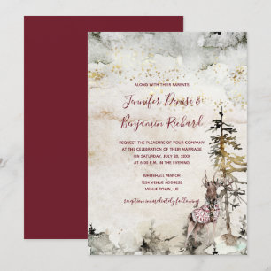 Alpine Mountain Woodland Stag Burgundy Bröllop   Inbjudningar