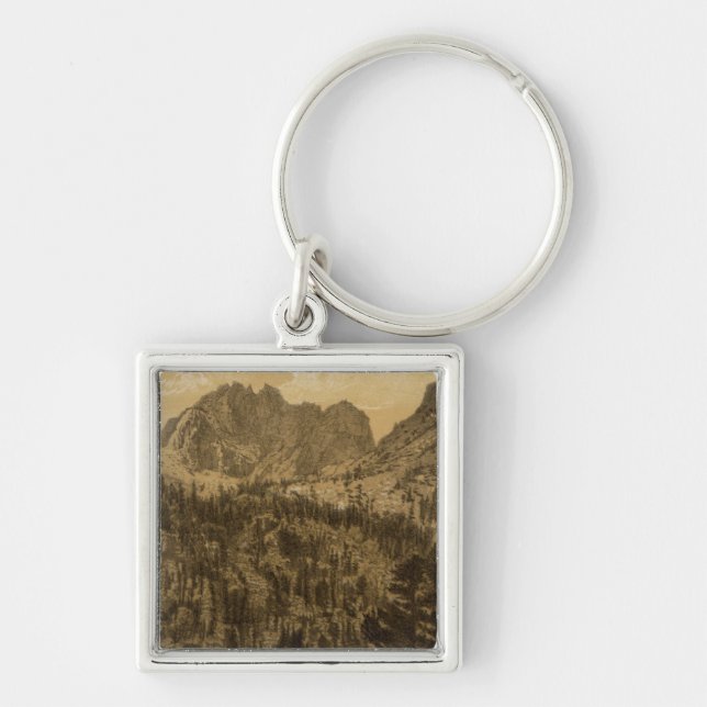 Alpine Sjö, Sierra Nevada Fyrkantig Silverfärgad Nyckelring (Framsidan)
