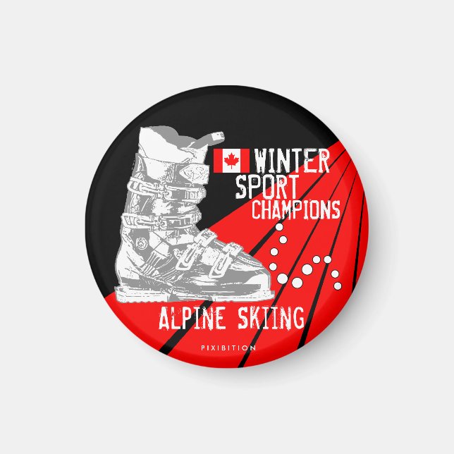 Alpine Ski Champions Ski Boot CA Round Magnet (Framsidan)
