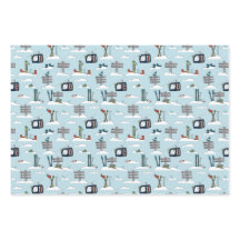 Alpine Ski Wrapping Paper Flat Sheet Set of 3