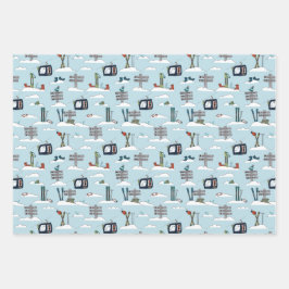 Alpine Ski Wrapping Paper Flat Sheet Set of 3