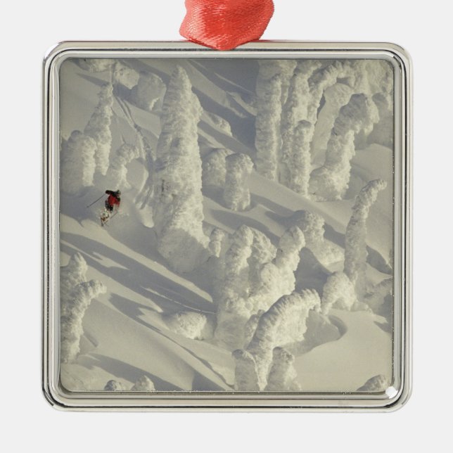 Alpine Skier i tjocka snowghosts vid Big Julgransprydnad Metall (Framsidan)