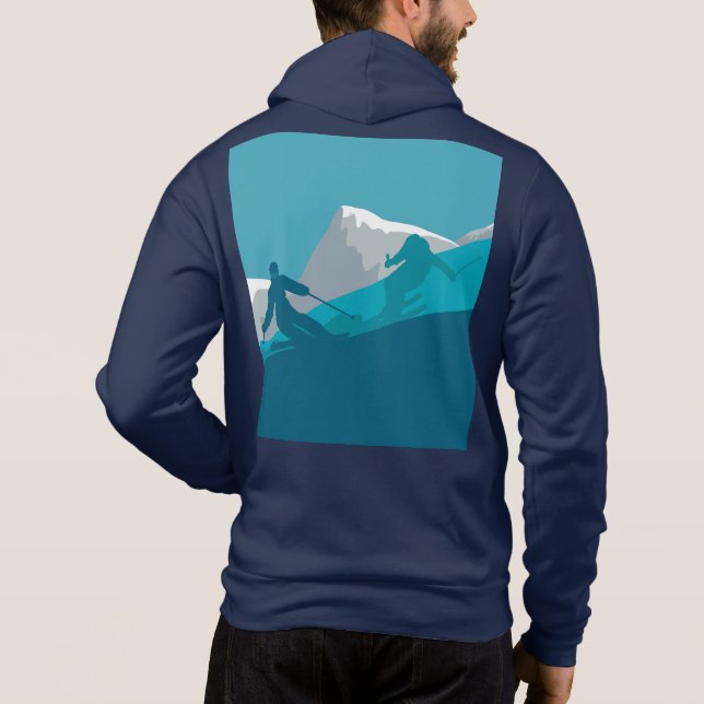 Alpine Skiers Downhill Skiing Navy Blue T Shirt (Baksida)