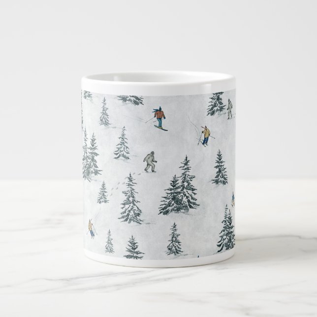 Alpine Skiers och Gömt Yetis - Downhill Skiing Jumbo Mugg (Framsidan)