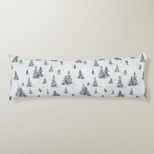 Alpine Skiers och Gömt Yetis - Downhill Skiing Kroppskudde (Framsidan)