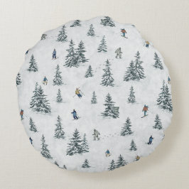 Alpine Skiers och Gömt Yetis - Downhill Skiing Rund Kudde