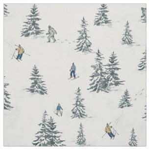 Alpine Skiers och Gömt Yetis - Downhill Skiing Tyg