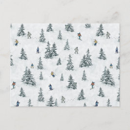 Alpine Skiers och Gömt Yetis - Downhill Skiing Vykort