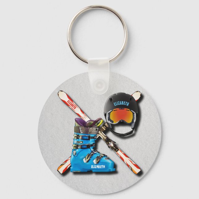 Alpine Skiing Boots Helmet Googles med ditt namn Nyckelring (Framsida)