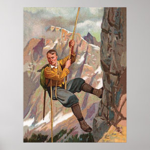 Alpinist klättrar på berg poster