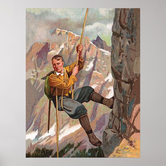 Alpinist klättrar på berg poster (Framsidan)