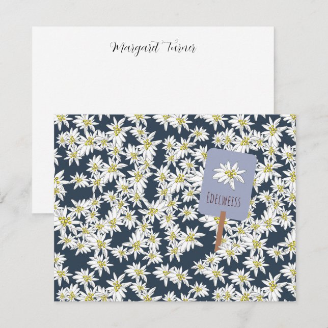 Alpint Edelweiss-vildblomma Boho handillustrerad Tack Kort (Fram/baksida)