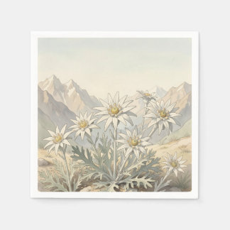 Alpiska Edelweissblommor Bergslandskap Pappersservett