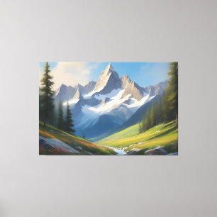 Alpregionen Landcape Watercolor Art Canvastryck