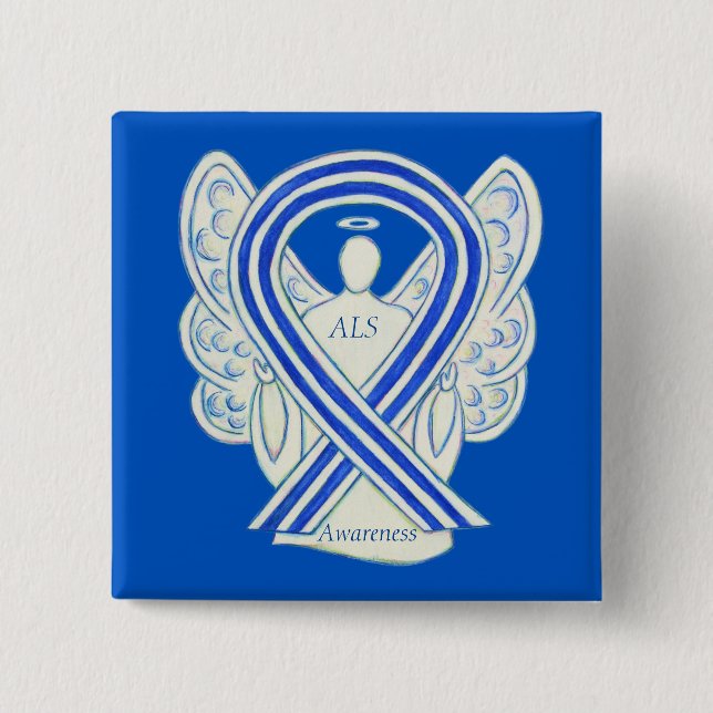 ALS Angel Awareness Ribbon Anpassningsbar Art Pin Knapp (Framsida)