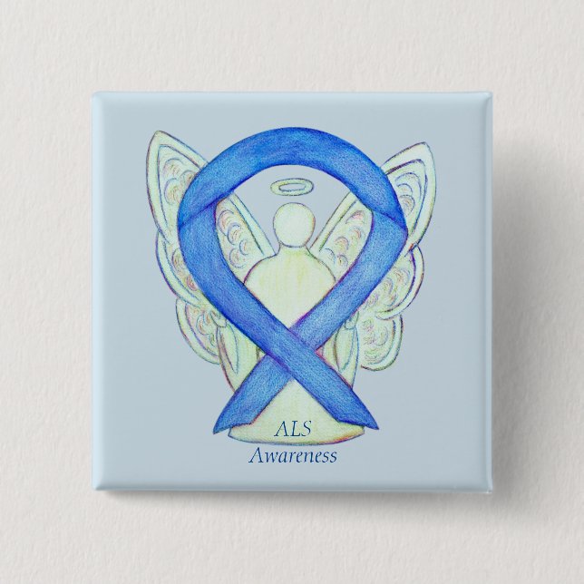 ALS Angel Awareness Ribbon Anpassningsbar Art Pin Knapp (Framsida)