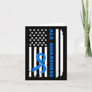 Als Awareness Blue Ribbon American Flagga Kort
