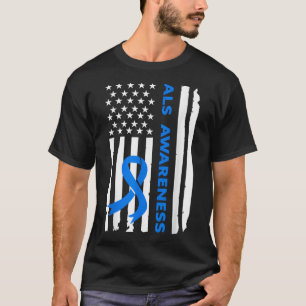 Als Awareness Blue Ribbon American Flagga T Shirt