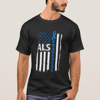 Als Awareness Blue Ribbon Us Flag T Shirt