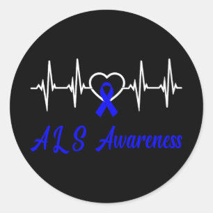 Als Awareness Heartslag Kärlek Blue Ribbon Support Runt Klistermärke