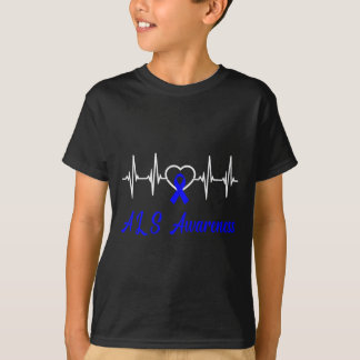 Als Awareness Heartslag Kärlek Blue Ribbon Support T Shirt