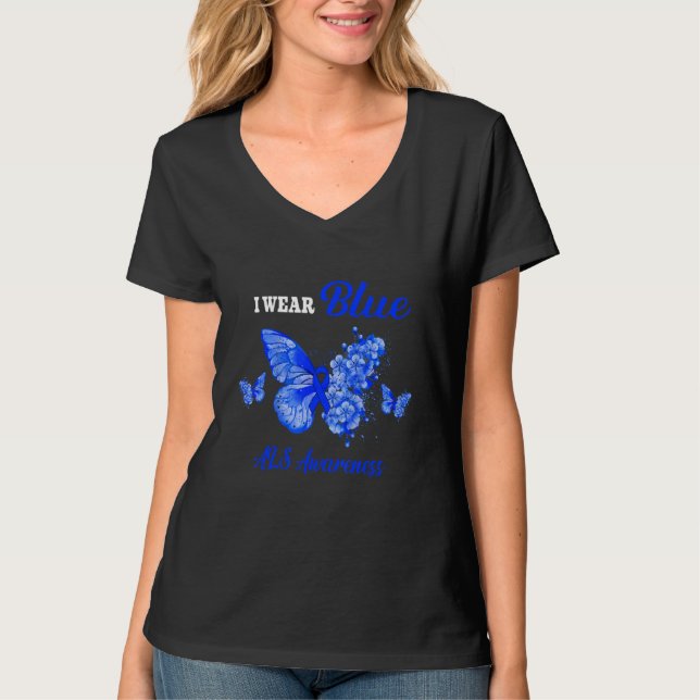 Als Awareness I Bära Blue Butterfly T Shirt (Framsida)