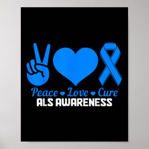 Als Awareness Month Peace Kärlek Cure Blue Ribbon Poster
