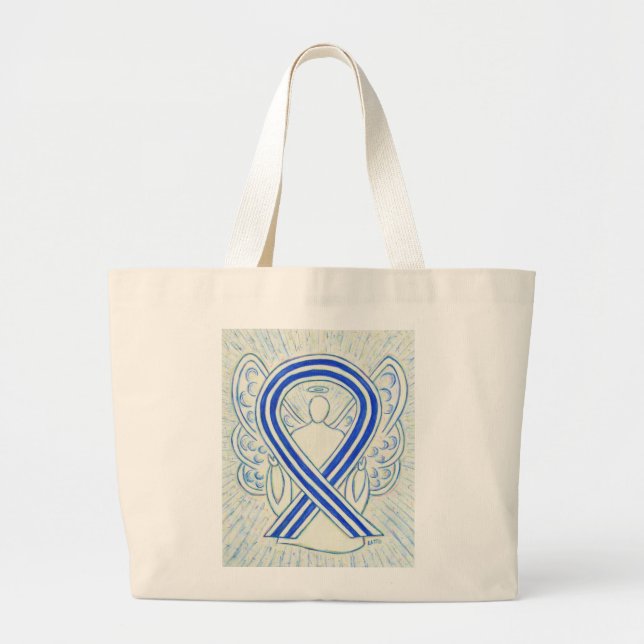 ALS Blue and White Awareness Ribbon Art Tote Bag Jumbo Tygkasse (Framsidan)