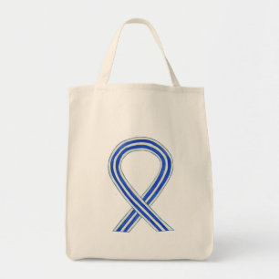 ALS Blue and White Awareness Ribbon Art Tote Bag Tygkasse
