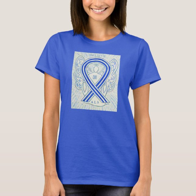 ALS Blue Awareness Ribbon Angel Anpassningsbar Shi Tee (Framsida)